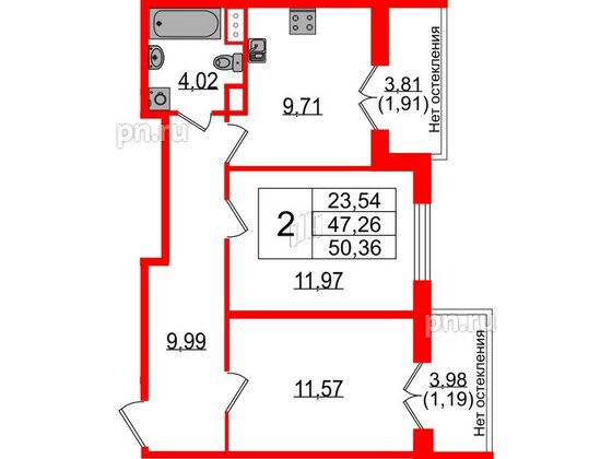 Квартира в ЖК Sertolovo Park, 2 комнатная, 50.36 м², 8 этаж