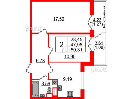 Квартира в ЖК Sertolovo Park, 2 комнатная, 50.31 м², 8 этаж