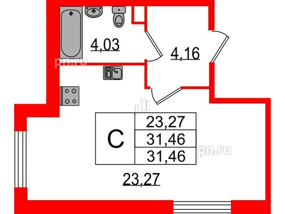 Квартира в ЖК Sertolovo Park, студия, 31.46 м², 1 этаж