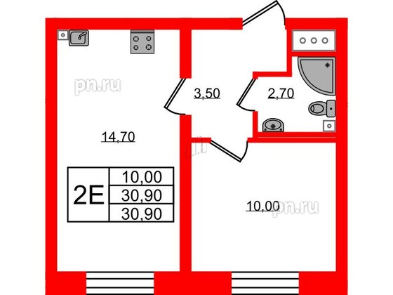 Квартира в ЖК Ржевский парк, 1 комнатная, 30.9 м², 3 этаж