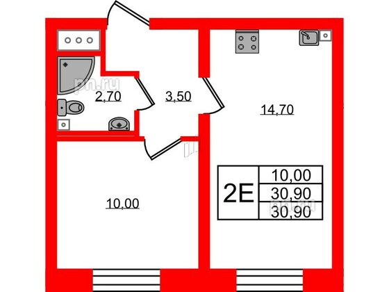 Квартира в ЖК Ржевский парк, 1 комнатная, 30.9 м², 7 этаж