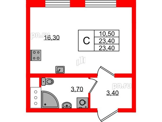 Квартира в ЖК Ржевский парк, студия, 23.4 м², 3 этаж