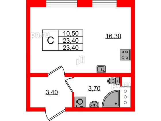 Квартира в ЖК Ржевский парк, студия, 23.4 м², 4 этаж