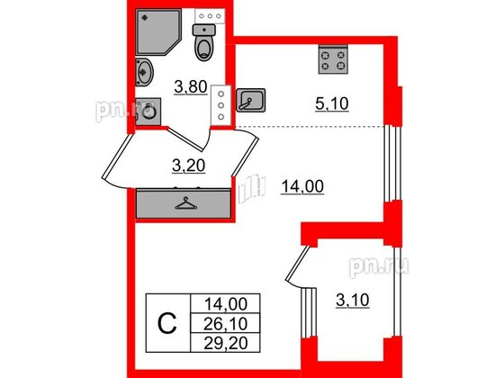 Квартира в ЖК Дубровский, студия, 29.2 м², 3 этаж