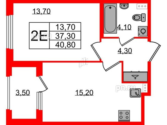 Квартира в ЖК Дубровский, 1 комнатная, 40.8 м², 1 этаж