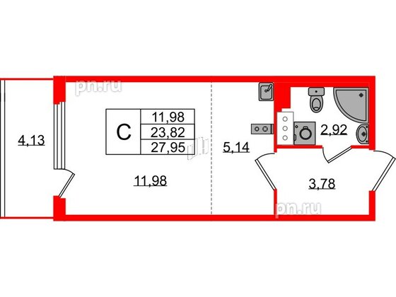 Квартира в ЖК Любоград, студия, 23.82 м², 2 этаж