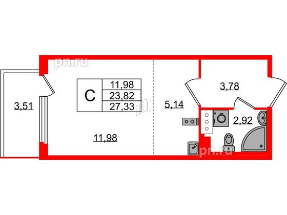 Квартира в ЖК Любоград, студия, 23.82 м², 4 этаж