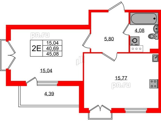 Квартира в ЖК Любоград, 1 комнатная, 40.69 м², 3 этаж