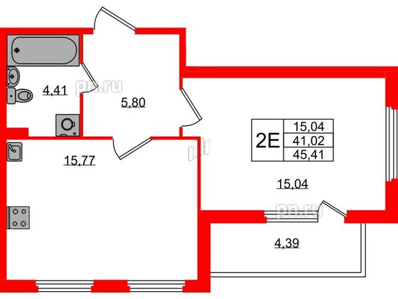 Квартира в ЖК Любоград, 1 комнатная, 41.02 м², 1 этаж