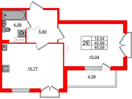 Квартира в ЖК Любоград, 1 комнатная, 40.69 м², 3 этаж