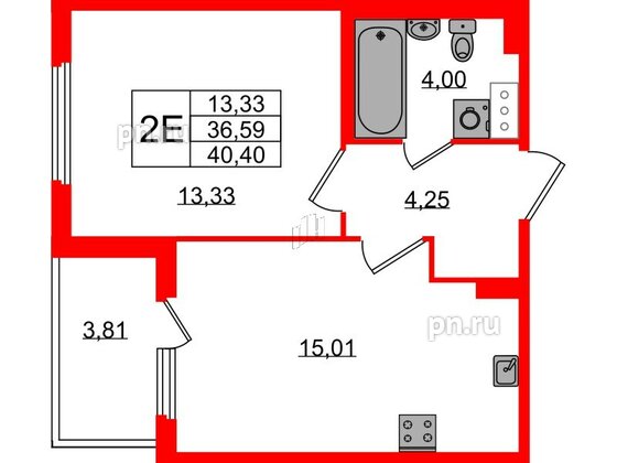 Квартира в ЖК Любоград, 1 комнатная, 36.59 м², 2 этаж