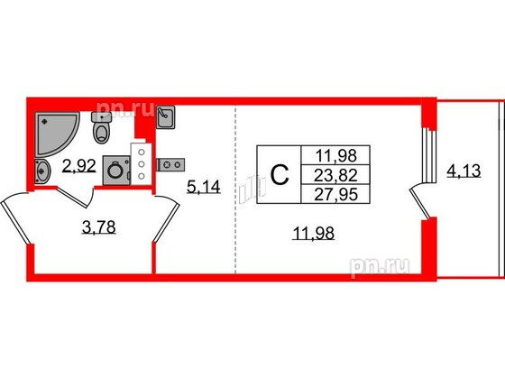 Квартира в ЖК Любоград, студия, 23.82 м², 2 этаж