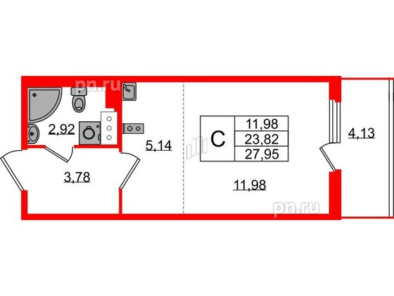 Квартира в ЖК Любоград, студия, 23.82 м², 3 этаж