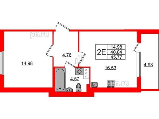 Квартира в ЖК Любоград, 1 комнатная, 40.84 м², 3 этаж