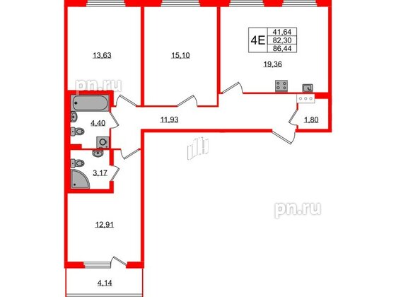 Квартира в ЖК Любоград, 3 комнатная, 82.3 м², 2 этаж