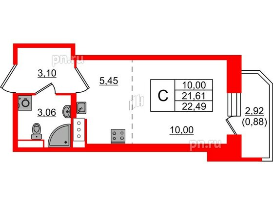 Квартира в ЖК Живи в Рыбацком, студия, 21.61 м², 3 этаж