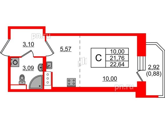 Квартира в ЖК Живи в Рыбацком, студия, 21.76 м², 10 этаж