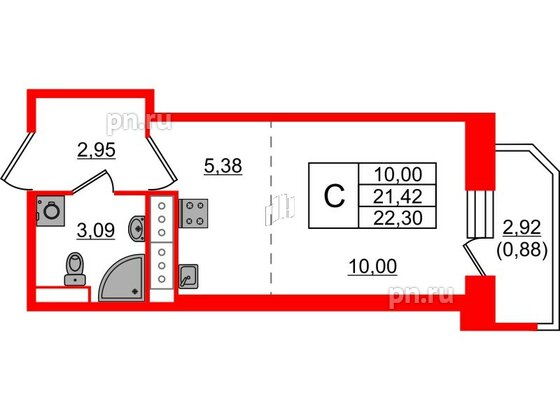 Квартира в ЖК Живи в Рыбацком, студия, 21.42 м², 17 этаж