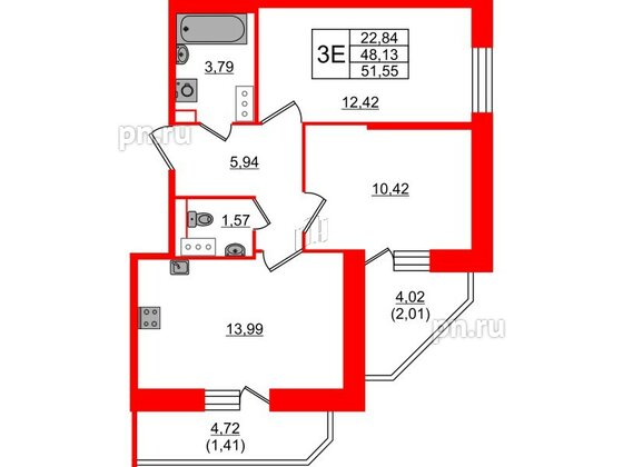 Квартира в ЖК Живи в Рыбацком, 2 комнатная, 48.13 м², 4 этаж