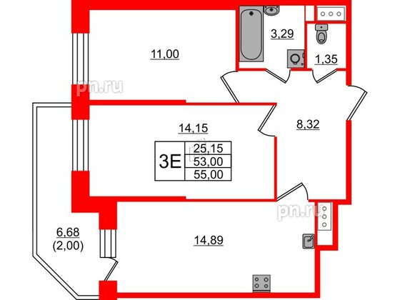 Квартира в ЖК Живи в Рыбацком, 2 комнатная, 53 м², 13 этаж