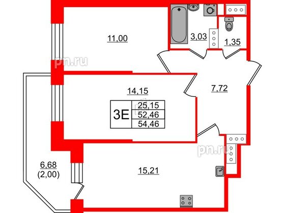 Квартира в ЖК Живи в Рыбацком, 2 комнатная, 52.46 м², 18 этаж