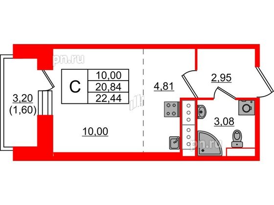 Квартира в ЖК Живи в Рыбацком, студия, 20.84 м², 17 этаж