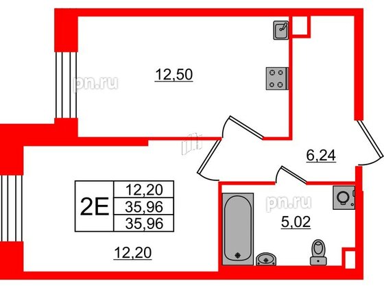 Квартира в ЖК Живи в Рыбацком, 1 комнатная, 35.96 м², 1 этаж