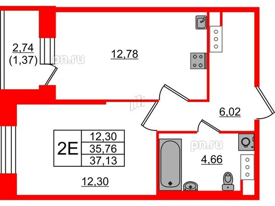 Квартира в ЖК Живи в Рыбацком, 1 комнатная, 35.76 м², 11 этаж