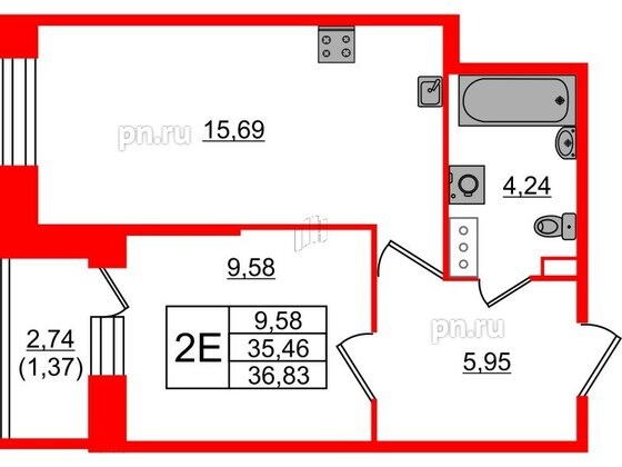 Квартира в ЖК Живи в Рыбацком, 1 комнатная, 35.46 м², 8 этаж