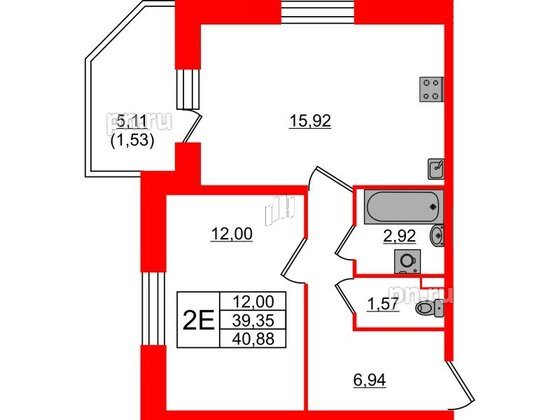 Квартира в ЖК Живи в Рыбацком, 1 комнатная, 39.35 м², 2 этаж