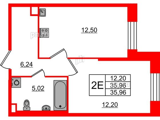 Квартира в ЖК Живи в Рыбацком, 1 комнатная, 35.96 м², 1 этаж