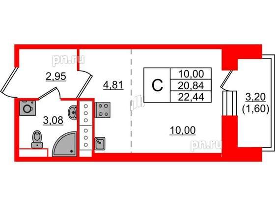 Квартира в ЖК Живи в Рыбацком, студия, 20.84 м², 18 этаж