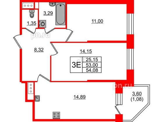 Квартира в ЖК Живи в Рыбацком, 2 комнатная, 53 м², 9 этаж