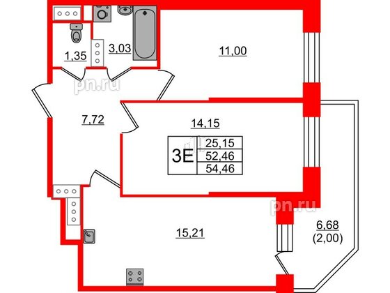 Квартира в ЖК Живи в Рыбацком, 2 комнатная, 52.46 м², 17 этаж