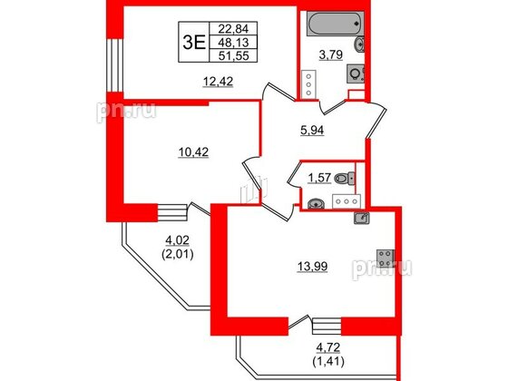 Квартира в ЖК Живи в Рыбацком, 2 комнатная, 48.13 м², 4 этаж