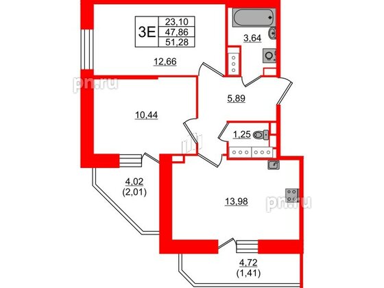 Квартира в ЖК Живи в Рыбацком, 2 комнатная, 47.86 м², 22 этаж