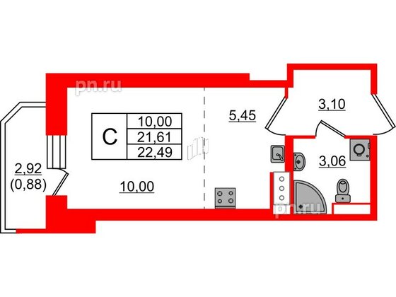 Квартира в ЖК Живи в Рыбацком, студия, 21.61 м², 3 этаж