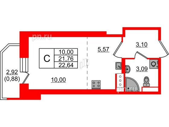 Квартира в ЖК Живи в Рыбацком, студия, 21.76 м², 8 этаж