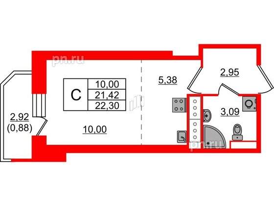 Квартира в ЖК Живи в Рыбацком, студия, 21.42 м², 16 этаж