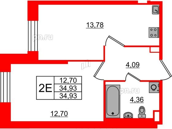 Квартира в ЖК Живи в Рыбацком, 1 комнатная, 34.93 м², 1 этаж