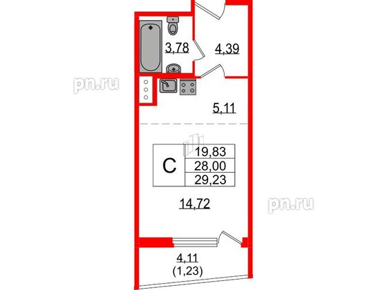 Квартира в ЖК Белевский клуб, студия, 29.23 м², 3 этаж