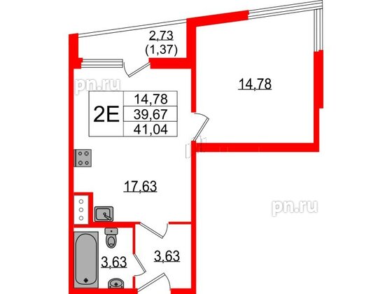 Квартира в ЖК Белевский клуб, 1 комнатная, 41.04 м², 3 этаж