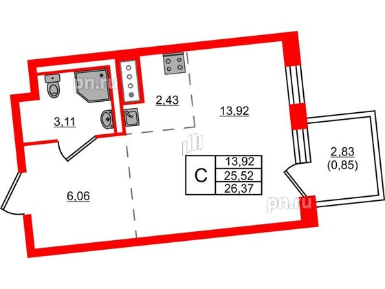 Квартира в ЖК Квартал Лаголово, студия, 26.37 м², 3 этаж