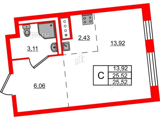 Квартира в ЖК Квартал Лаголово, студия, 25.52 м², 8 этаж