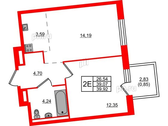 Квартира в ЖК Квартал Лаголово, 1 комнатная, 39.92 м², 3 этаж