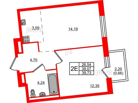 Квартира в ЖК Квартал Лаголово, 1 комнатная, 39.73 м², 5 этаж