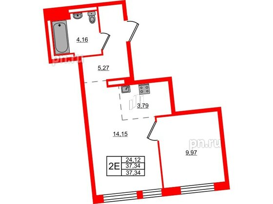 Квартира в ЖК Квартал Лаголово, 1 комнатная, 37.34 м², 4 этаж