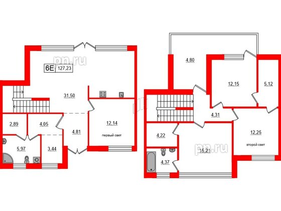 Квартира в ЖК Моменты. Repino, 3 комнатная, 127.23 м², 1 этаж