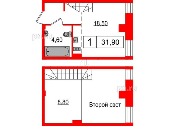 Апартаменты в ЖК Serebro Avenue Apart, 1 комнатные, 31.9 м², 3 этаж