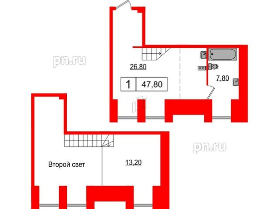 Апартаменты в ЖК Serebro Avenue Apart, 1 комнатные, 47.8 м², 3 этаж